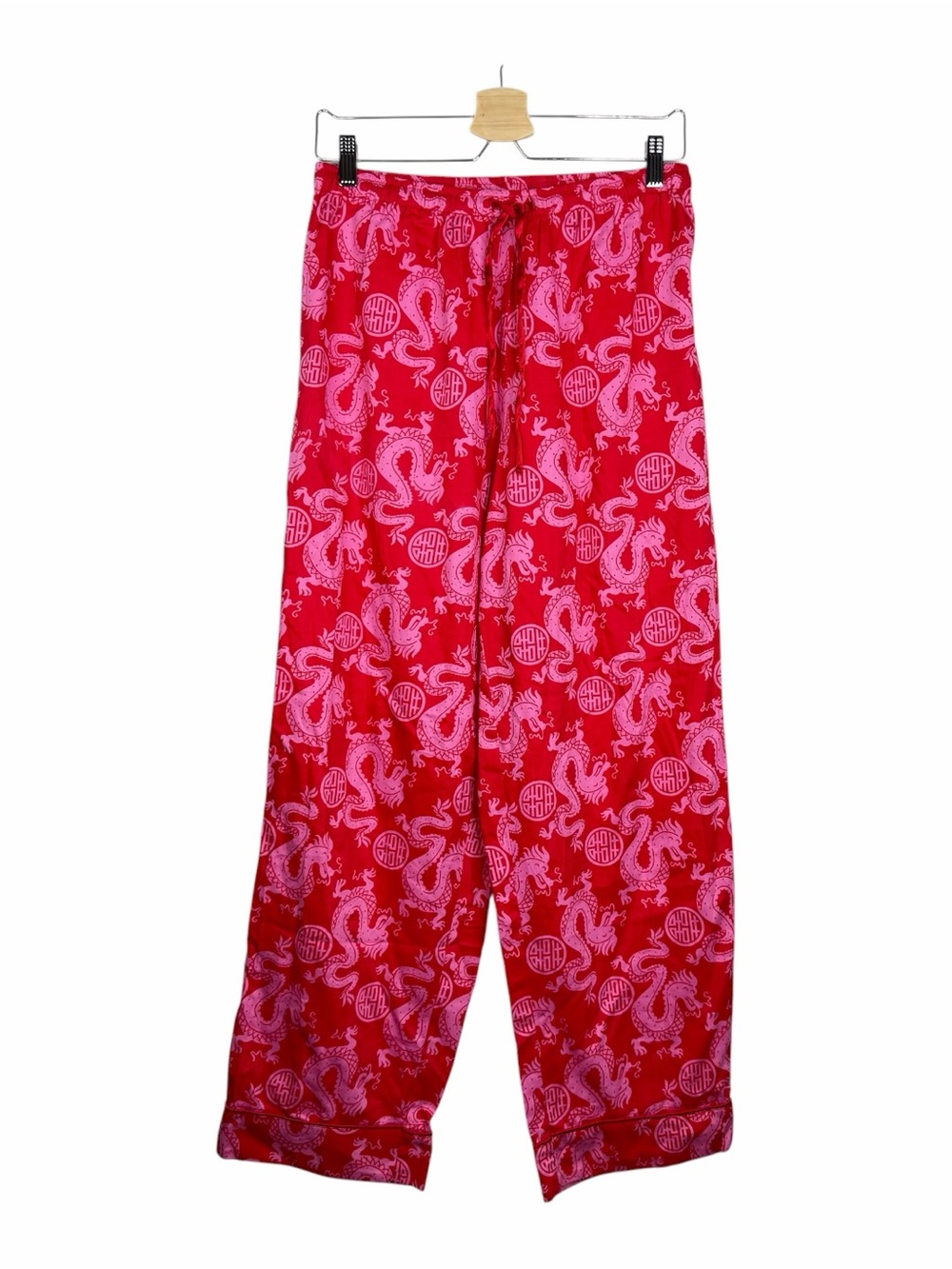 Jaye's Studio Asian Dragon Red Sateen Cotton Lounge Pants Chinoiserie Women's S